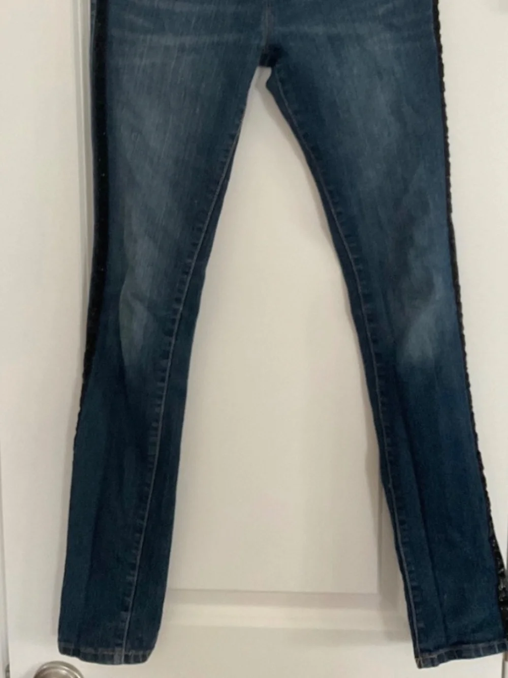 Old Navy Girl Skinny Jeans Size 14 Adjustable Waist Black Sparkle Border
